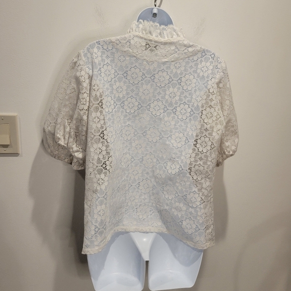 Pitchfork Brand Size XL White Lace Cottagecore Cardigan Small Flaw - Picture 4 of 6